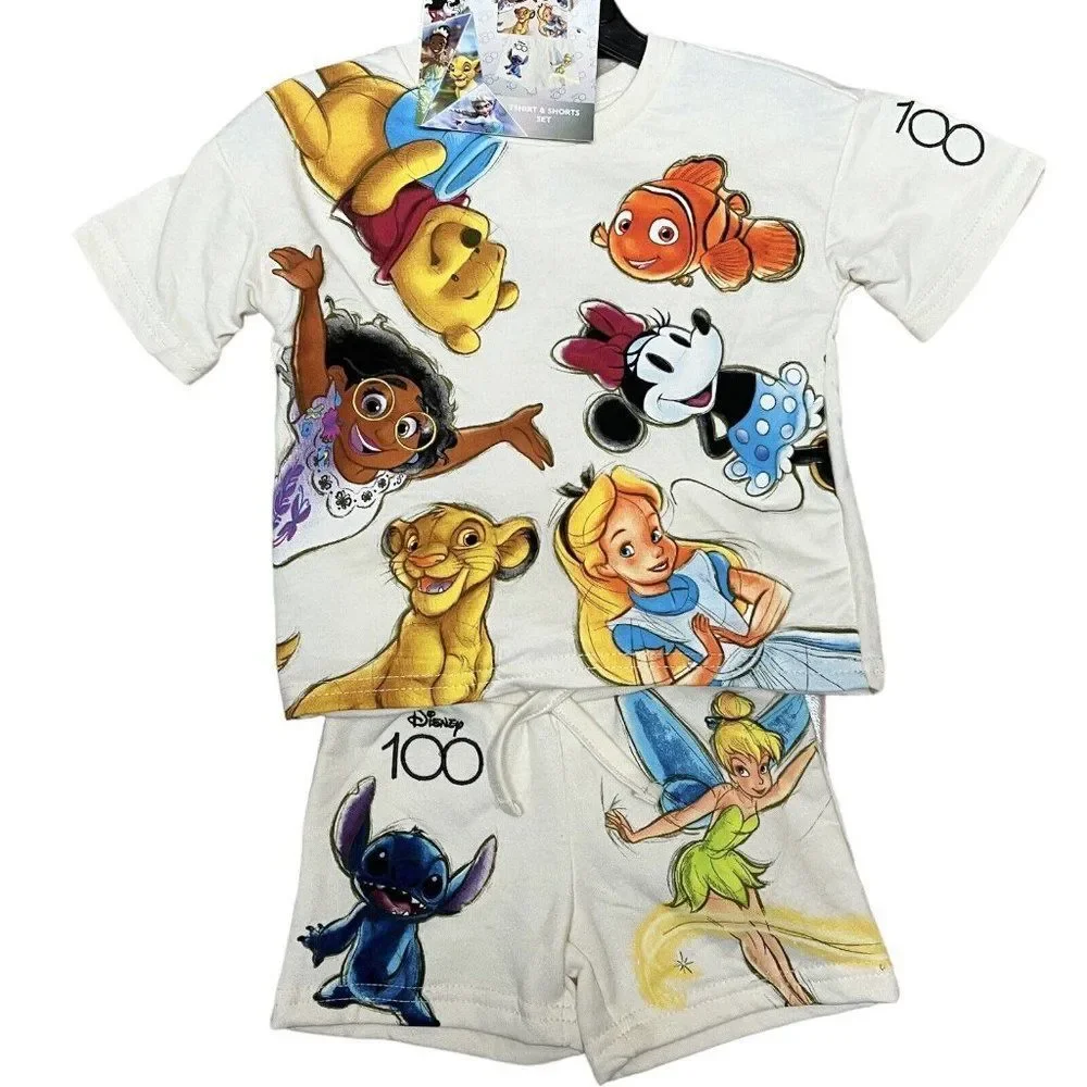 Disney Set Shorts Kids 2T 100th Anniversary TShirt Stitch Tinkerbell Nemo Winnie